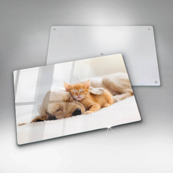 Üveg vágódeszka Állatok kutya és macska