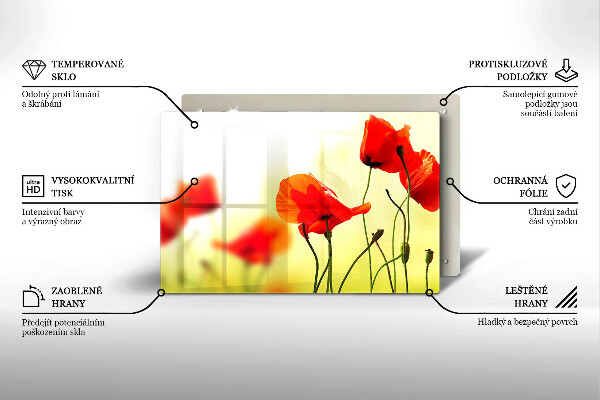 Üveg vágódeszka Piros pipacs virágok