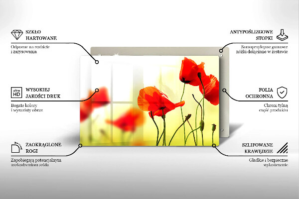 Üveg vágódeszka Piros pipacs virágok