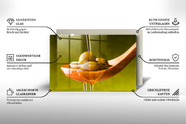 Üveg vágódeszka Olívaolaj és olívabogyó