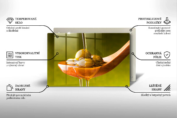 Üveg vágódeszka Olívaolaj és olívabogyó