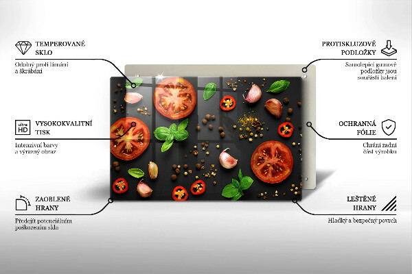 Üveg vágódeszka Paradicsom és fűszerek