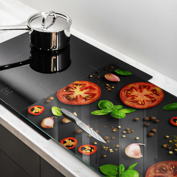 Üveg vágódeszka Paradicsom és fűszerek