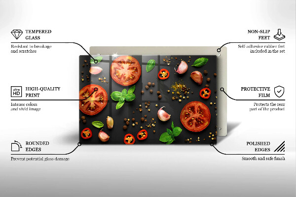 Üveg vágódeszka Paradicsom és fűszerek