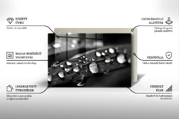 Üveg vágódeszka Harmatcseppek a leveleken