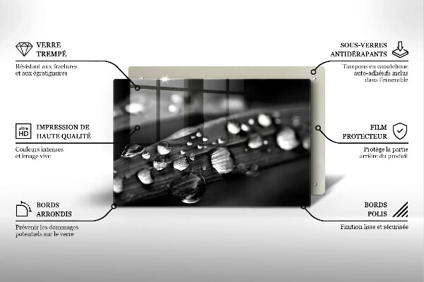 Üveg vágódeszka Harmatcseppek a leveleken