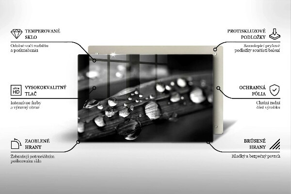 Üveg vágódeszka Harmatcseppek a leveleken