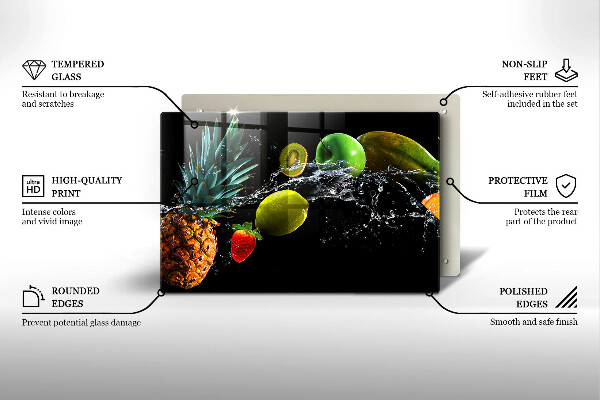 Üveg vágódeszka Gyümölcsök vízben