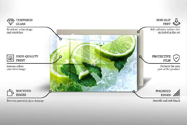 Üveg vágódeszka Lime menta és jég