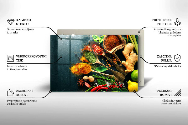 Üveg vágódeszka Konyhai fűszerek kanál