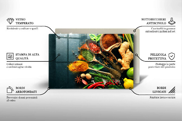 Üveg vágódeszka Konyhai fűszerek kanál