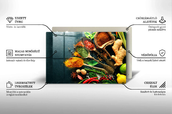 Üveg vágódeszka Konyhai fűszerek kanál