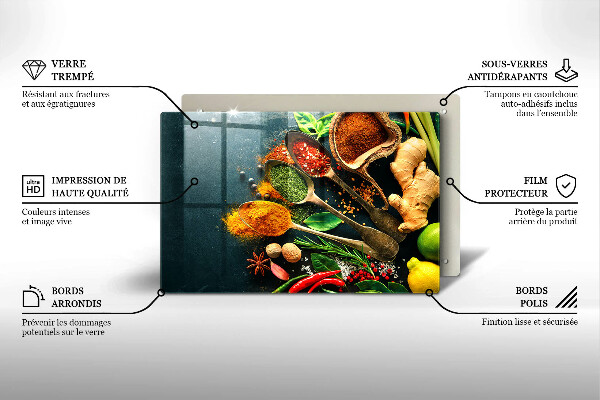 Üveg vágódeszka Konyhai fűszerek kanál