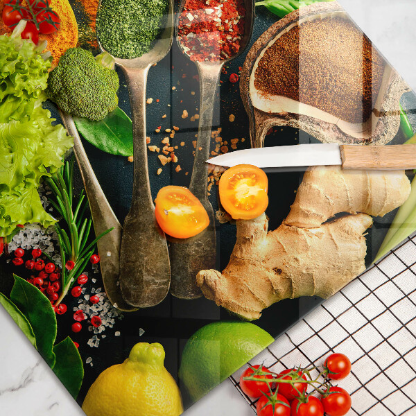 Üveg vágódeszka Konyhai fűszerek kanál