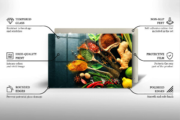 Üveg vágódeszka Konyhai fűszerek kanál