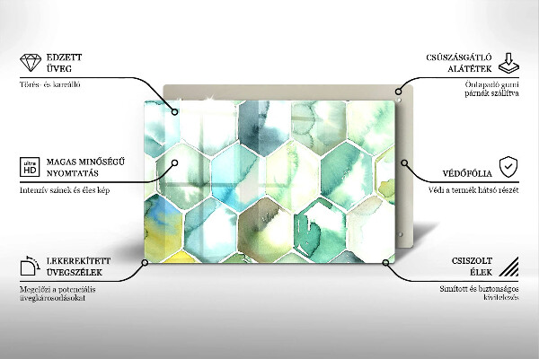 Üveg vágódeszka Akvarell hatszögek