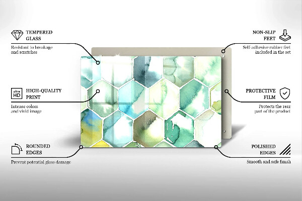 Üveg vágódeszka Akvarell hatszögek