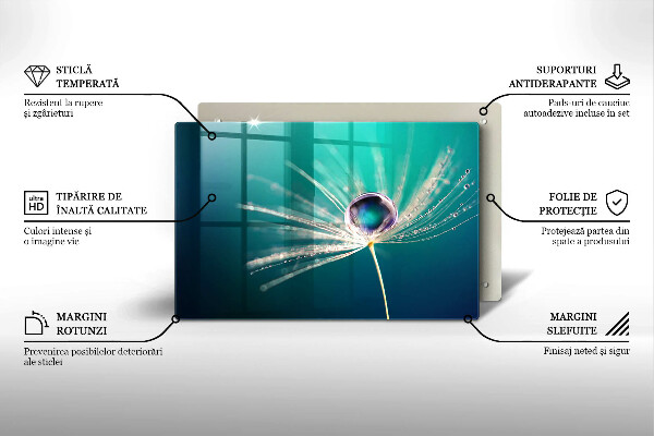 Üveg vágódeszka Harmat a pitypangon