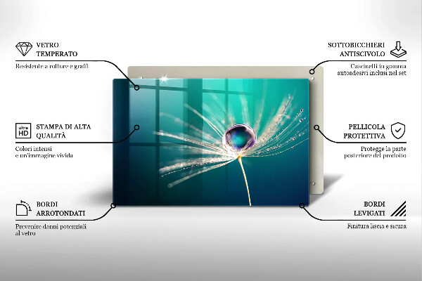 Üveg vágódeszka Harmat a pitypangon