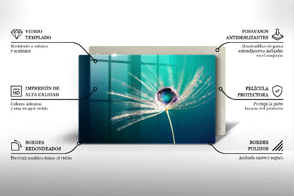 Üveg vágódeszka Harmat a pitypangon