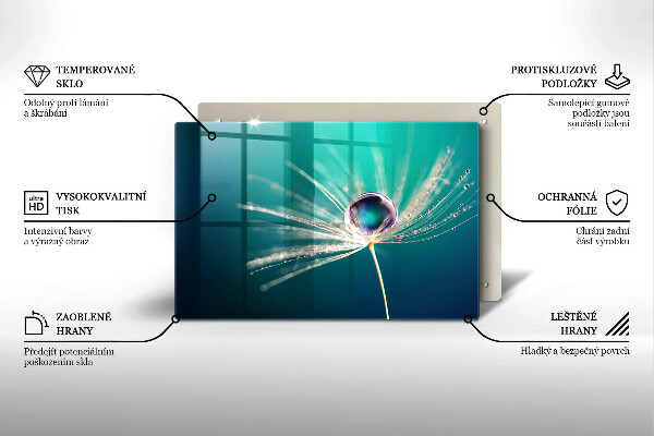Üveg vágódeszka Harmat a pitypangon