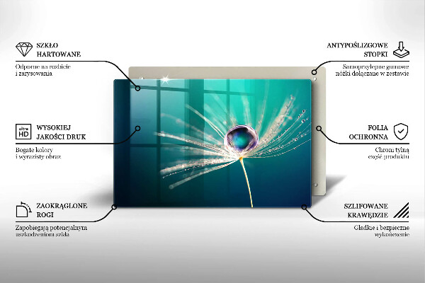 Üveg vágódeszka Harmat a pitypangon