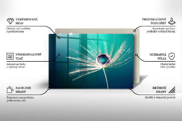 Üveg vágódeszka Harmat a pitypangon