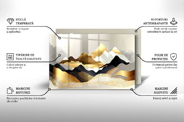 Üveg vágódeszka Absztrakt arany hegyek