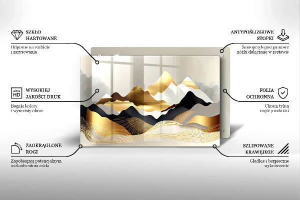 Üveg vágódeszka Absztrakt arany hegyek