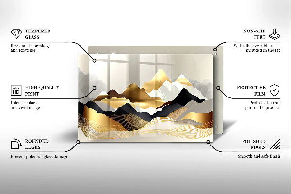 Üveg vágódeszka Absztrakt arany hegyek