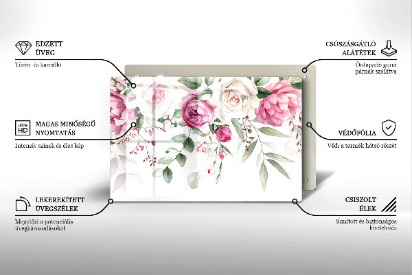 Üveg vágódeszka Akvarell rózsák