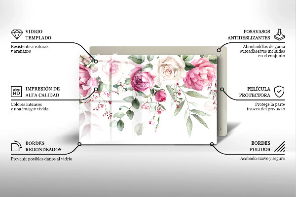 Üveg vágódeszka Akvarell rózsák