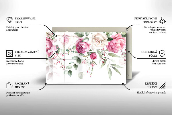 Üveg vágódeszka Akvarell rózsák