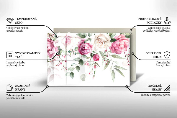 Üveg vágódeszka Akvarell rózsák