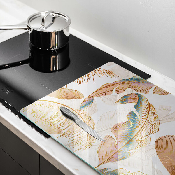 Üveg vágódeszka Boho tollak és levelek