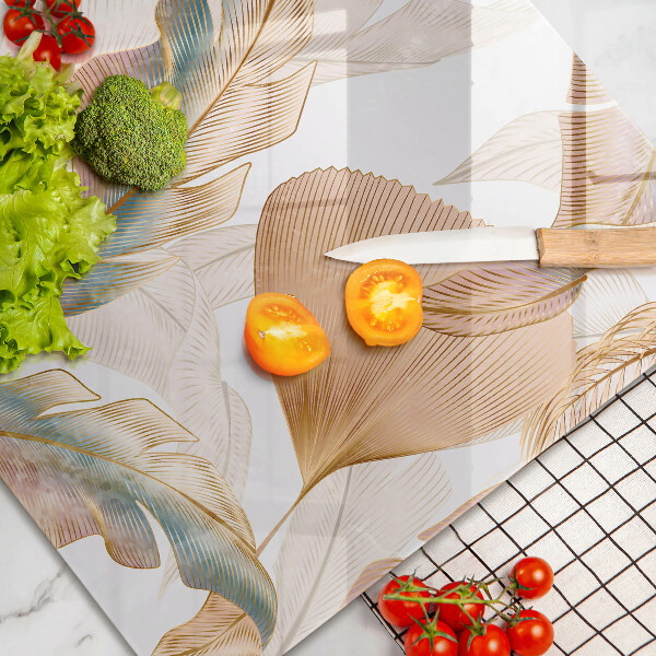 Üveg vágódeszka Boho tollak és levelek