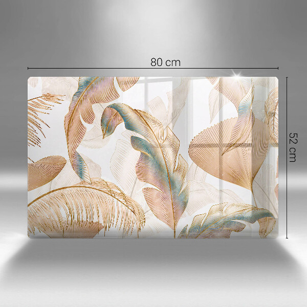 Üveg vágódeszka Boho tollak és levelek