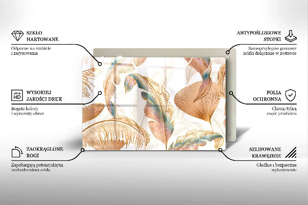 Üveg vágódeszka Boho tollak és levelek
