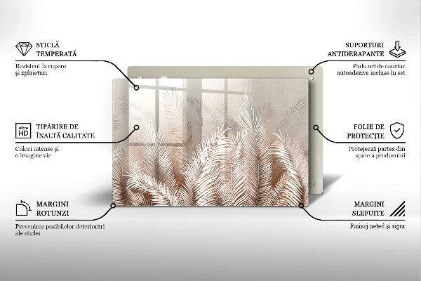 Üveg vágódeszka Boho növényzet levelei