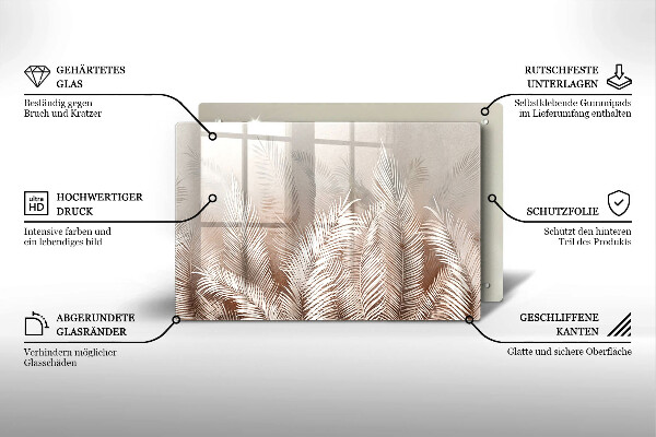 Üveg vágódeszka Boho növényzet levelei