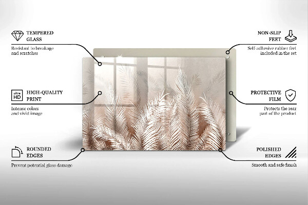 Üveg vágódeszka Boho növényzet levelei