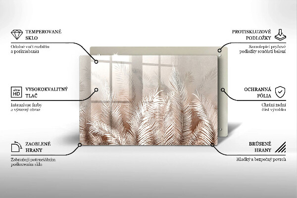 Üveg vágódeszka Boho növényzet levelei