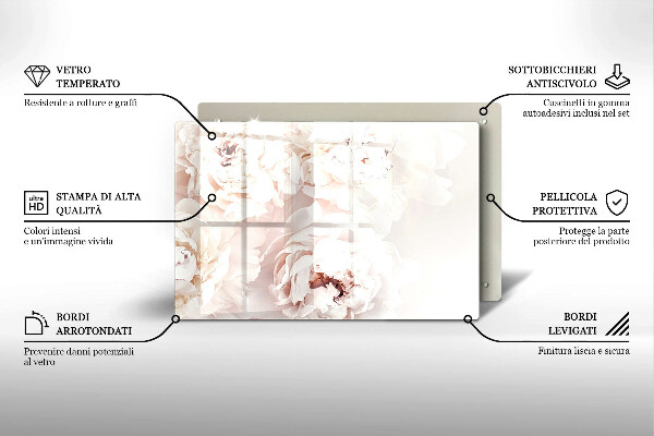 Üveg vágódeszka Pasztell bazsarózsa