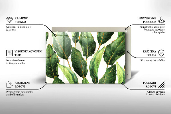 Üveg vágódeszka Banán levelek