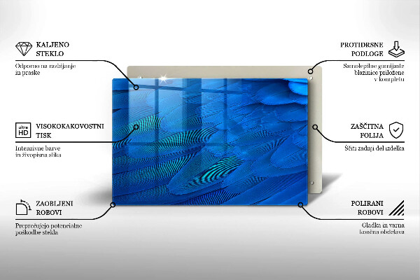 Üveg vágódeszka Madártollak