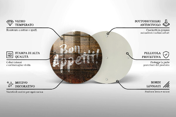 Üveg vágódeszka Bon Appetit feliratos táblák