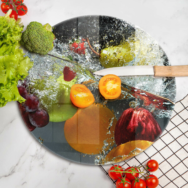 Üveg vágódeszka Lédús gyümölcs vízben