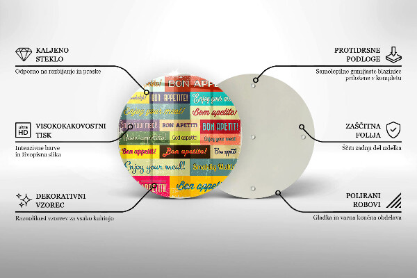 Üveg vágódeszka Feliratok Jó étvágyat nyelvek