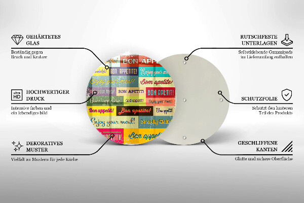 Üveg vágódeszka Feliratok Jó étvágyat nyelvek