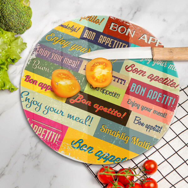 Üveg vágódeszka Feliratok Jó étvágyat nyelvek